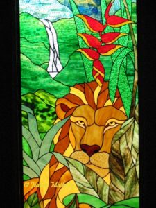 African Lion Stained Glass Single Door-Close Up