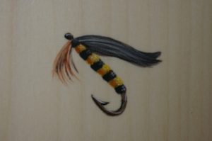 Fishing Fly on Live Edge Wood Frame (Sold)