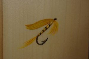 Fishing Fly on Live Edge Wood Frame (Sold)