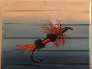 Fishing Fly 18" X 14" -Coachman on pine beadboard (Original is Available, Contact Artist)