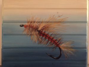 Fishing Fly 18" X 14"- Orange Stimulator on pine beadboard (Original is Available, Contact Artist)