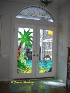 Tropical Dolphin Stained Glass Double Doors