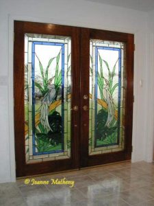 Tropical Egrets Stained Glass Double Doors