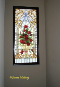 Roses in Urn Stained Glass window 21" X 60"