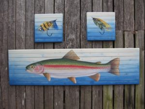 Rainbow Trout on pine beadboard 7ft with 2 Fly Panels-Commission